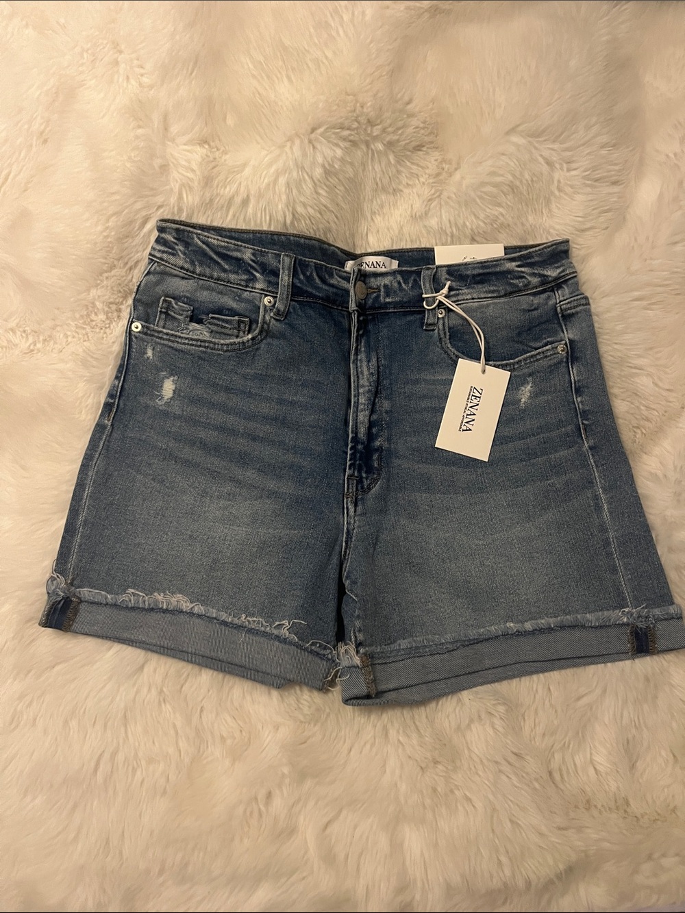 Zenana High-Rise Blue Washed Denim Jean Shorts